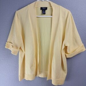 Verve ami Yellow Cardigan Open Front Short Sleeve Knit Top 2X